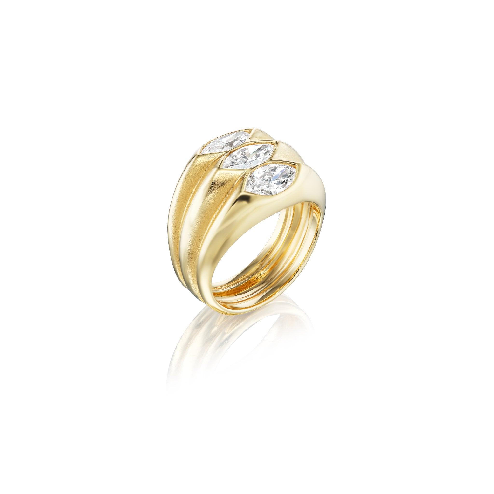 THREE MARQUISE RING SET IN 18K YELLOW GOLD - ANNE BAKERTHREE MARQUISE RING SET IN 18K YELLOW GOLDANNE BAKER