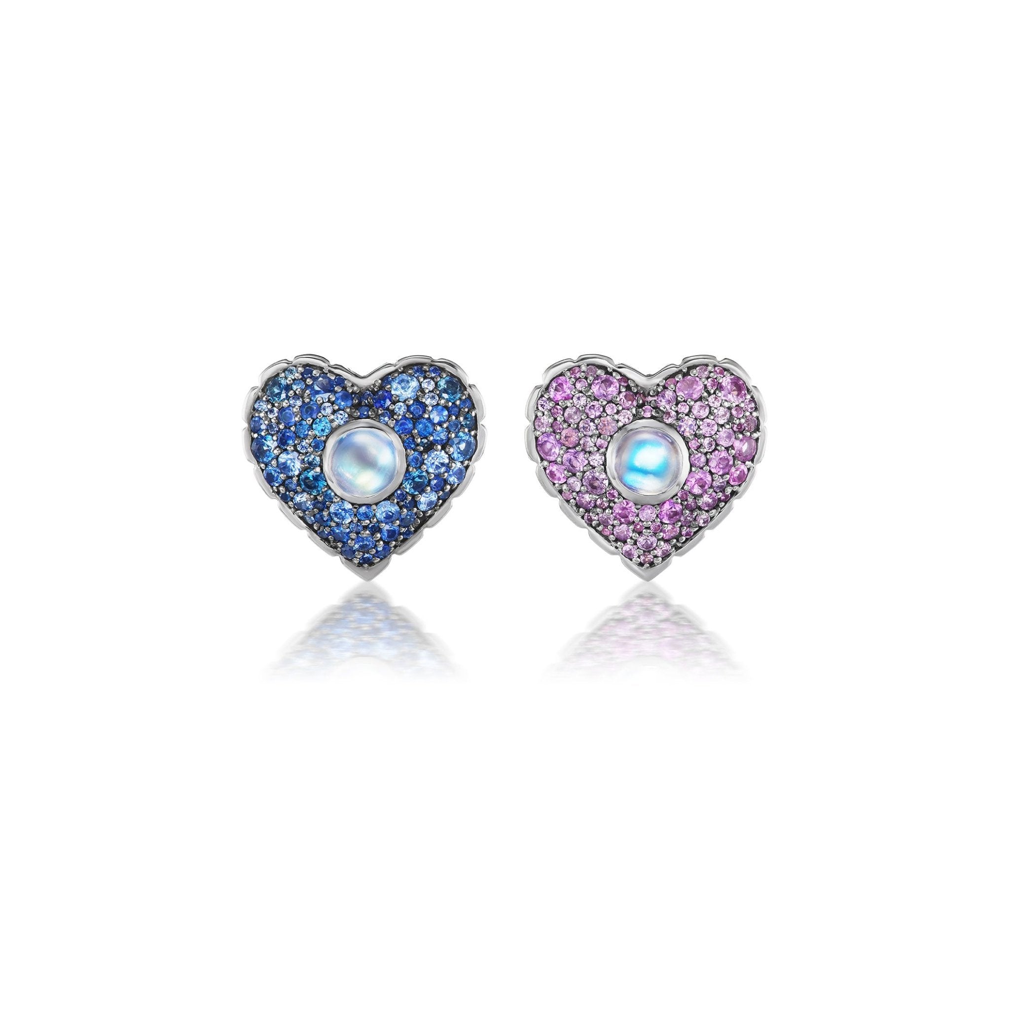 MOONSTONE SAPPHIRE HEART EARRINGS - ANNE BAKERMOONSTONE SAPPHIRE HEART EARRINGSANNE BAKER