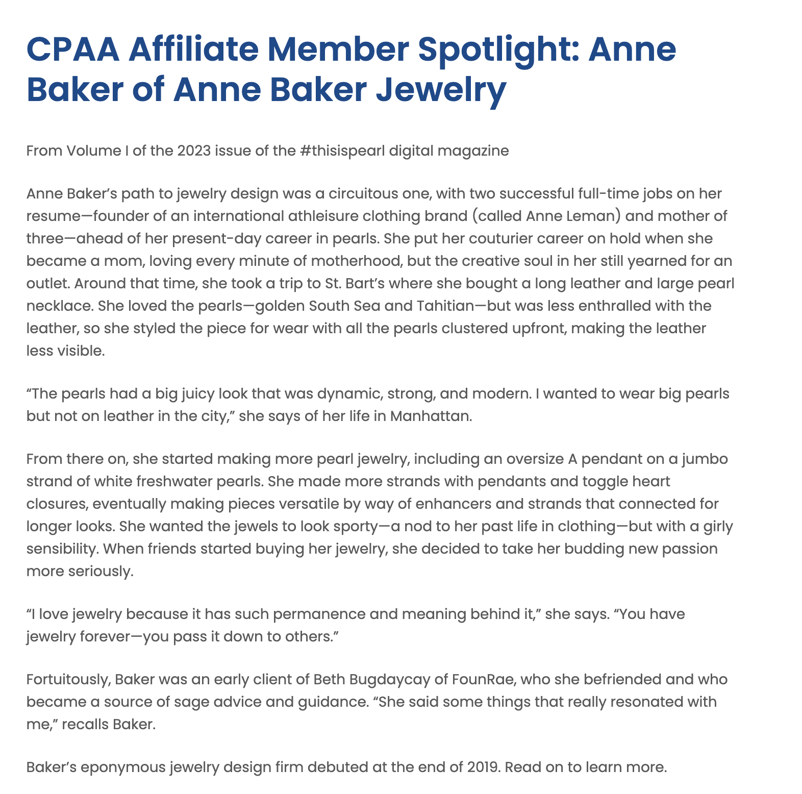 Cultured Pearl Association of America - Anne Baker