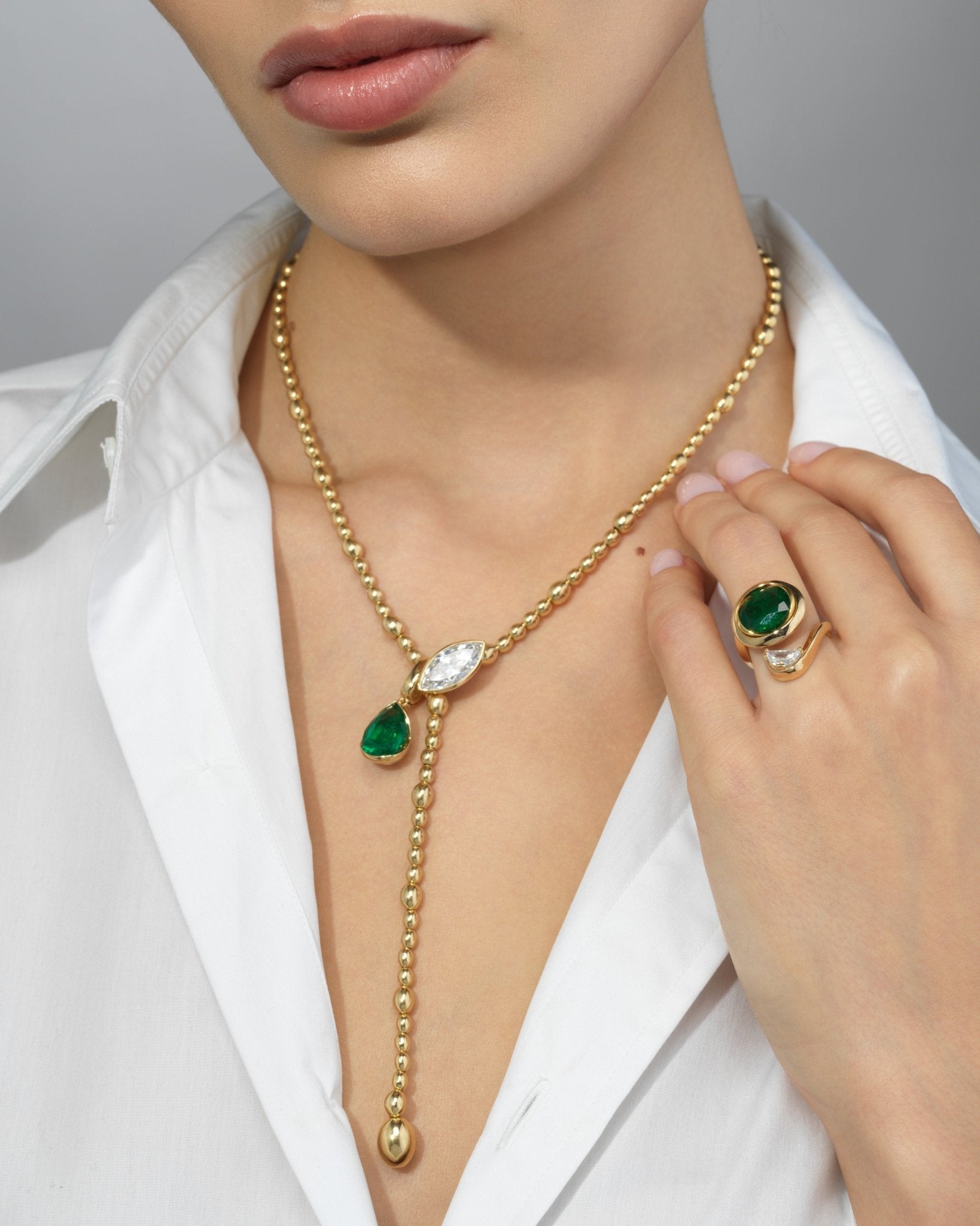 Emerald on 18K Gold Tubogas CollarAnne Baker